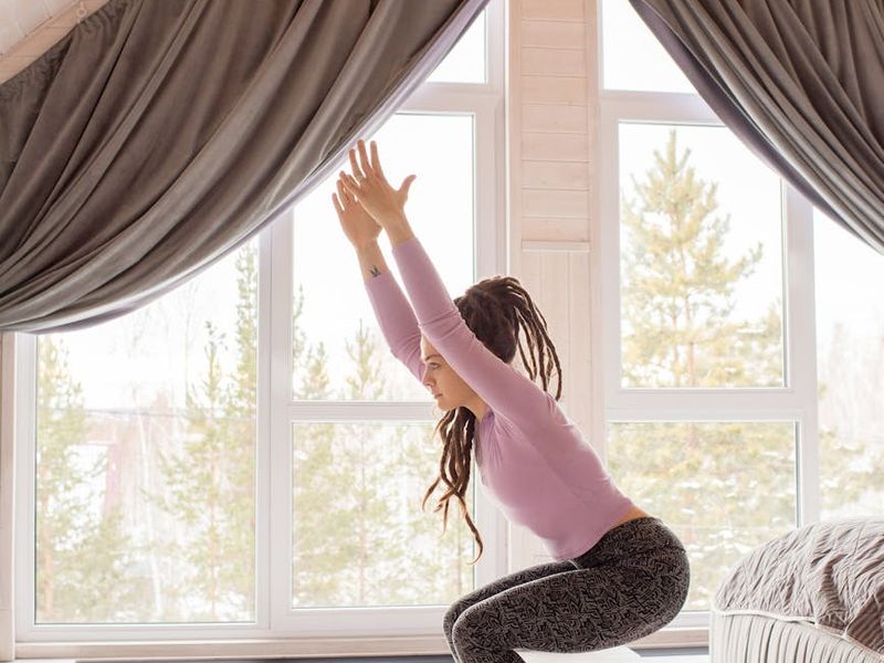 Large view of a calm, well-lit space for exercise.